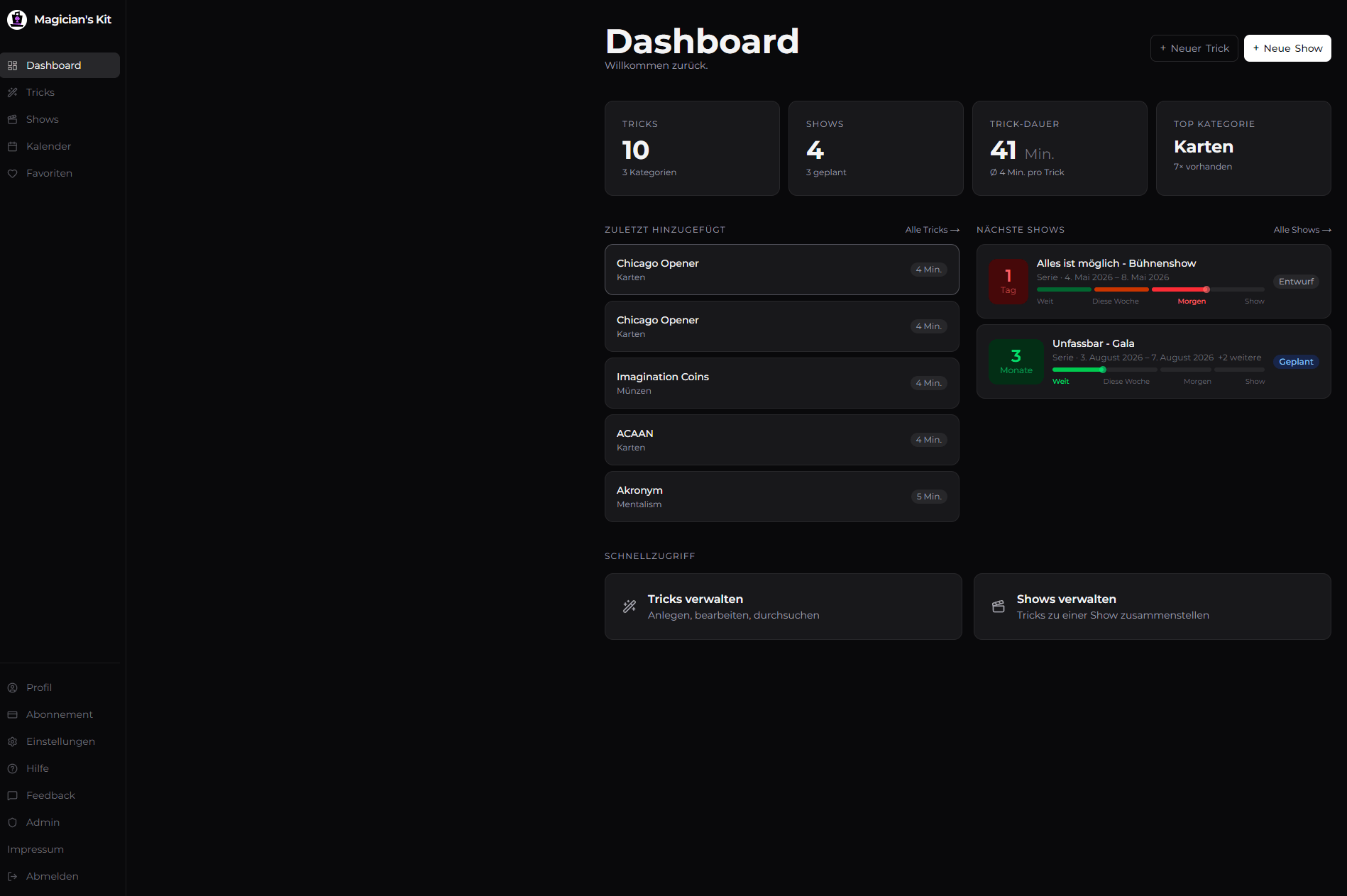 Magician's Kit Dashboard