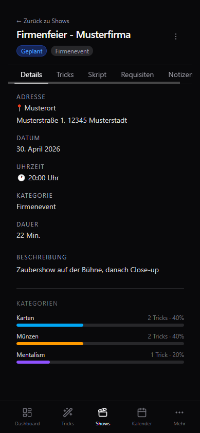 Neue Show anlegen in Magician's Kit