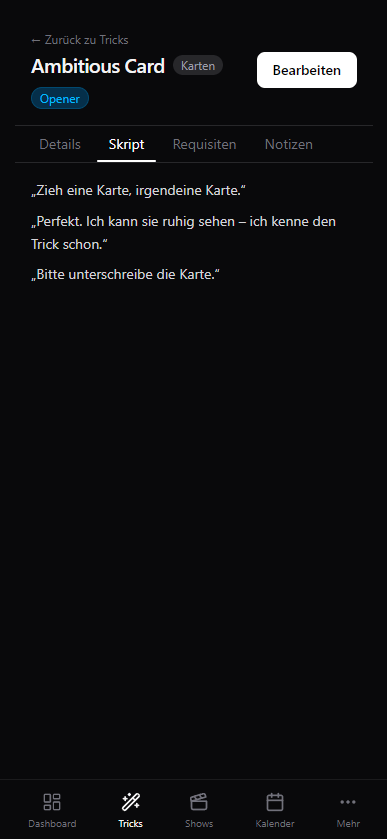 Trick-Skript Editor in Magician's Kit